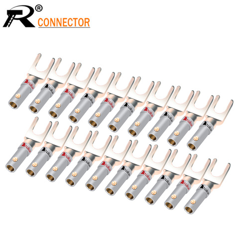 20PCS Nakamichi Y/U Type HIFI Banana Plug Connectors Gold Plated Screw Lock Solderless Fork Amplifier Banana Jack ► Photo 1/6