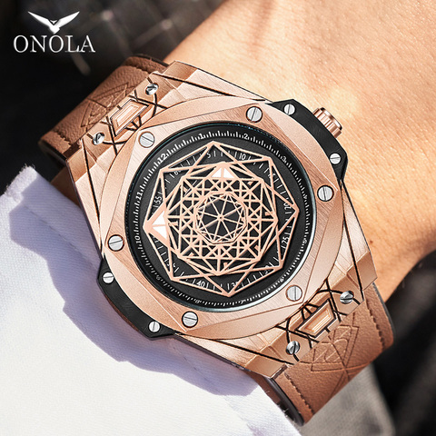 men watch Brand ONOLA Luxury fashion unique sport 2022 new leather quartz watch men relogio masculino ► Photo 1/6