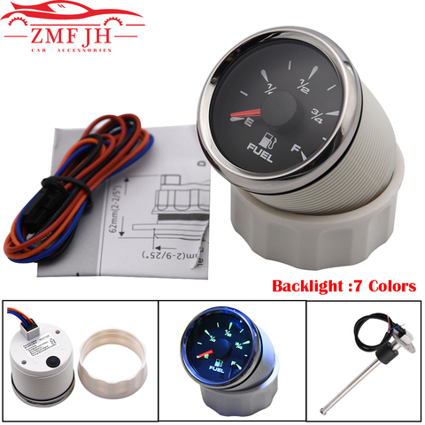 R ohm 52mm Auto Fuel Level Gauge Fit For 0-190/240-33ohm Marine Fuel Gauges Level Sensor Sending Unit With 7 Colors Backlight ► Photo 1/6