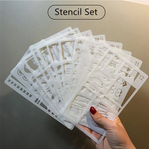 12 Pcs Plastic Reusable Bullet Stencils for Painting DIY Scrapbooking Diary Scrapbook Journal Template School Stationery Gifts ► Photo 1/6