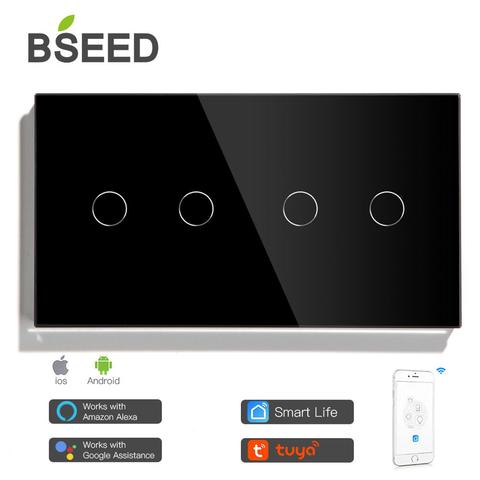 BSEED WIFI Double Light Switches Smart Touch Sensor Wall Switches Google Alexa Smart Life App Control 4Gang Smart Touch Switches ► Photo 1/6