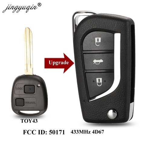 jingyuqin Modified Flip 2 /3 Buttons Remote Key Fob 433MHz 4D67 Chip for Toyota Prado 120 RAV4 Kluger FCC ID: 50171 ► Photo 1/2