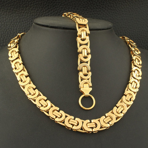 Fashion Link Stainless Steel Gold Color Necklace Bracelet Simple  Jewelry Sets  SCAZATCI ► Photo 1/5
