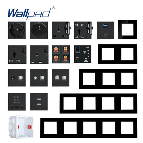 Wallpad DIY Module Black Glass Panel Wall Power Socket Electrical Outlet S6 Function Key Free Combination ► Photo 1/6
