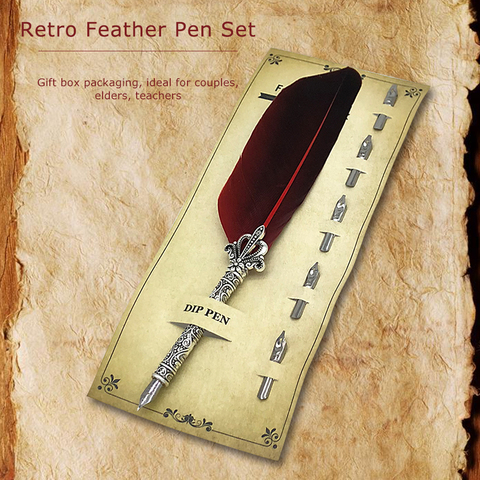 Vintage Calligraphy Feather Dip Pen Gift Box+Nib Writing Ink Quill Fountain Pen for School Office Work Decoration ► Photo 1/6
