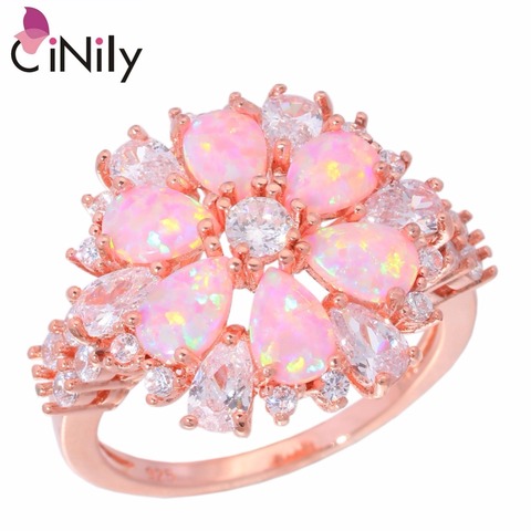 CiNily Lavish Large Pink Fire Opal Rings With Stone Rose Gold Color Clear Crystal Flower Flora Cherry Blossom Jewelry Woman Girl ► Photo 1/5