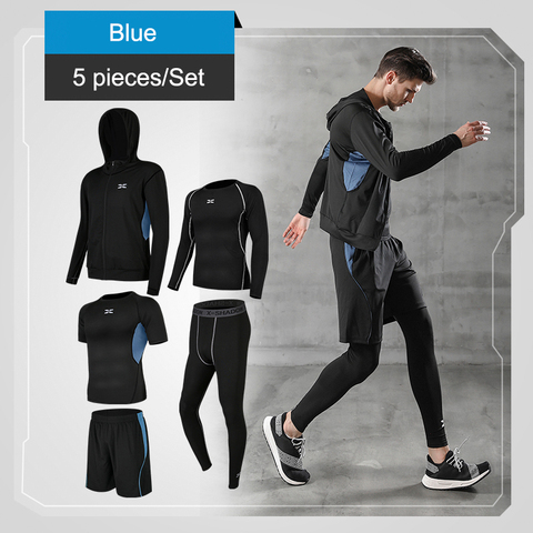 5Pcs/Set Mens Tracksuit Gym Compression Running Jogging Sport Wear Workout 