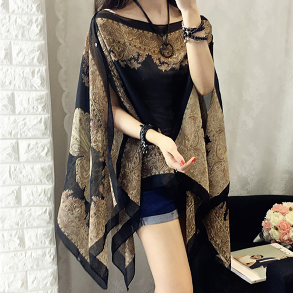 Summer Woman Chiffon Fabala Flower Shawl Loose Cover Ups Long Sleeve Shirts Thin Plus Size Scarf Blouses Sun Protection Shawl ► Photo 1/6