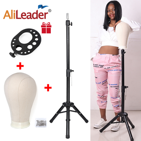 Alileader New 125Cm Wig Stand Wig Tripod With Mannequin Canvas Block Head  Adjustable Tripod Stand And Wig Making kit TPins Gift - Price history &  Review