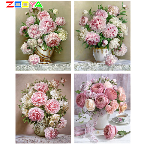 5D Round Drill Peony Modern Home Decoration Diy Diamond Painting Peony Floral Needlework Full Diamond Embroidery Painting CJ37 ► Photo 1/6