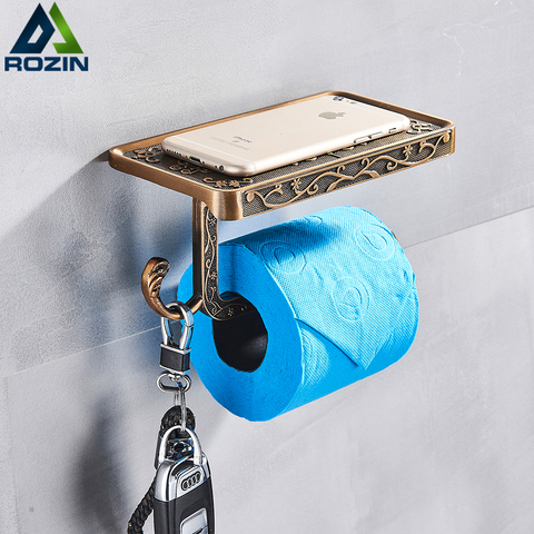 Rozin Zinc Alloy Bathroom Toilet Paper Holder Mobile Phone Holder With Shelf Bathroom Towel Rack Toilet Paper Rack Tissue Box ► Photo 1/6