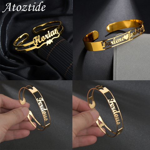Atoztide Customized Letter Name Bracelet Personalized Custom Bangles Women Men Rose Gold Stainless Steel Chrismas Jewelry Gift ► Photo 1/6
