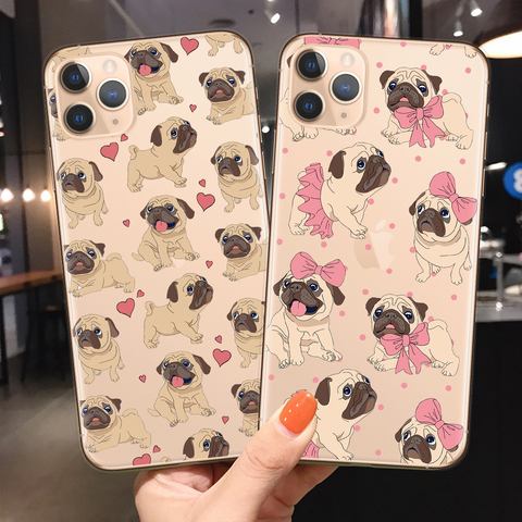 Pug French Bulldog Clear Soft Silicone Phone Case for iPhone XR X XS 11 Pro Max 8 7 6 6S Plus 5S SE 2022 Cover Cartoon Dog Cases ► Photo 1/6