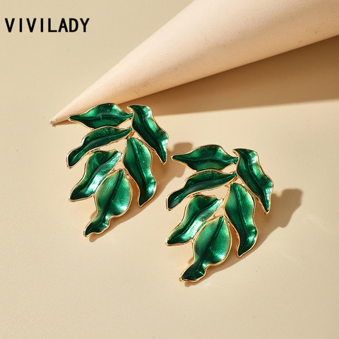 VIVILADY BOHO Trendy Alloy Drop Glaze Green Color Monstera Leaf Women Stud Earrings INS Chic Female Beach Jewelry Brincos ► Photo 1/6