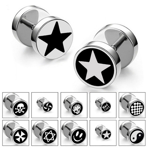 Fashion round Skull Star Stainless steel Earrings For Women Girls Boy Classic barbell shaped stud Ear Jewelry Gifts 2 pieces ► Photo 1/6