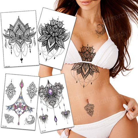 mandala temporary tattoo sticker lace black henna sex tattoo for woman under breast tattoo underboob sketches tattoo designs ► Photo 1/6