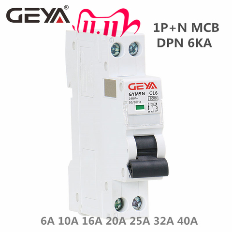 Free Shipping GEYA GYM9N DPN MCB 1P+N 6A 10A 16A 20A 25A 32A 40A 220V AC Mini Circuit Breaker ► Photo 1/6