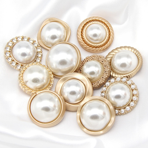 Faux Pearl Gold Metal Women Coat Buttons For Clothing Vintage Sweater Decorative Buttons Quality Sewing Accessories Wholesale ► Photo 1/6