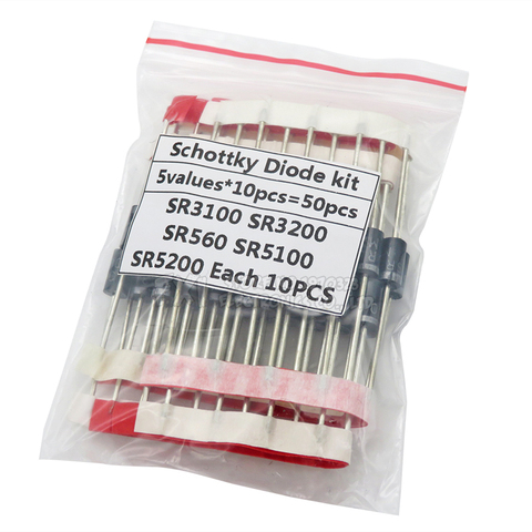 Kit 50PCS=5values*10PCS Schottky Diode Assorted Kit SR3100 SR3200 hjxrhgal SR5100 SR5200 SR560 each 10PCS ► Photo 1/1