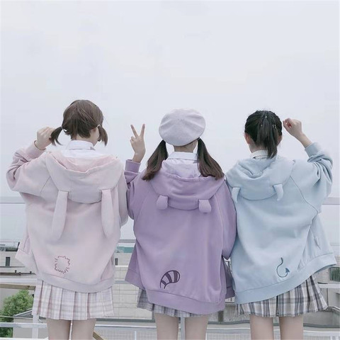 Cute Ear Cap Sweatshirt Autumn Hooded Hoodie Streetwear Women Oversized Hoodies Casual Kawaii Winter Japan Style Sweatshirt Girl ► Photo 1/6