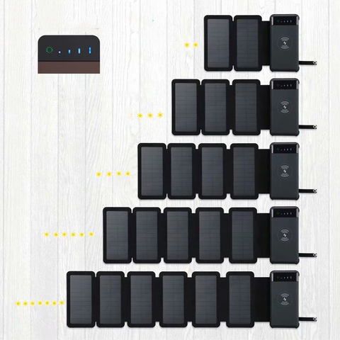 12000mAh Wireless Power Bank Foldable Solar Charger Powerbank Portable External Battery Pack for iphone 11 12 X Xiaomi Poverbank ► Photo 1/6