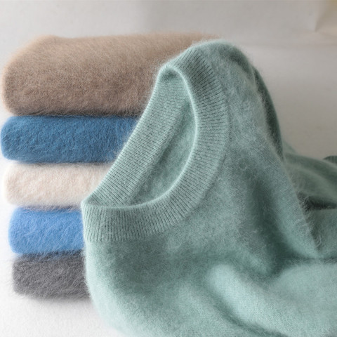 Men's100% pure Mink Cashmere Sweaters Soft Warm O-Neck Casual Pullovers Winter Long Sleeve High Quanlity Tops 17Colors Jumpers ► Photo 1/6
