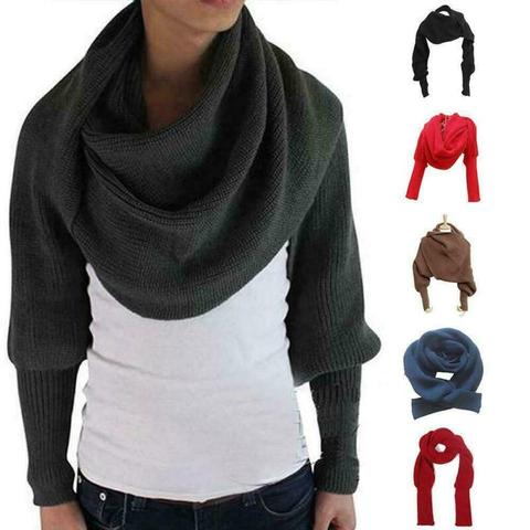 New Novelty Unisex Women Knitted Scarf With Sleeves Long For Ladies Shawls Wrap Solid Winter Warm Scarf ► Photo 1/6