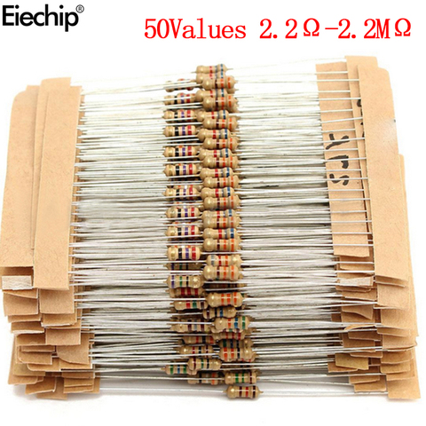 1000pcs/lot 1/4W resistors assorted kit 0.25W Carbon Film resistance set  2.2 ohm -2.2 M  Assortment resistor 2.2 ohm 100 ohm ► Photo 1/6