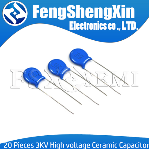 20pcs High voltage Ceramic Capacitor 3KV 5PF 10PF 15PF 20PF 22PF 27PF 30PF 47PF 56PF 100PF 220PF 1NF 2.2NF 3.3NF 4.7NF 10NF 22NF ► Photo 1/2