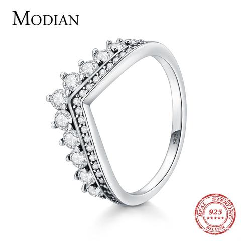 Modian Fashion 100% Real 925 Sterling Zircon Crown Finger Ring Classic Stackable Silver Jewelry For Women Wedding Christmas Gift ► Photo 1/6