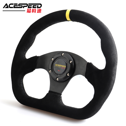 Racing Drift Flat Steering Wheel 330mm 13Inch Suede Leather Black Stitching Steering Wheel Fit Car and Simulation Racing PC Game ► Photo 1/6