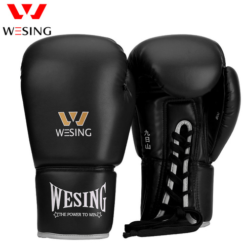 Wesing Lace-Up boxing gloves Pro Tied Style Sparring Gloves Large Size Competition Leather Training punch mitts  Gloves 16 Oz ► Photo 1/6