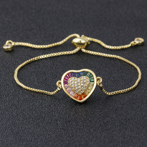 Hot Sale Fashion Lovely Heart Rainbow CZ Adjustable Bracelet Bangle Cubic Zircon Chain Bracelet Women Jewelry For Birthday Gifts ► Photo 1/6