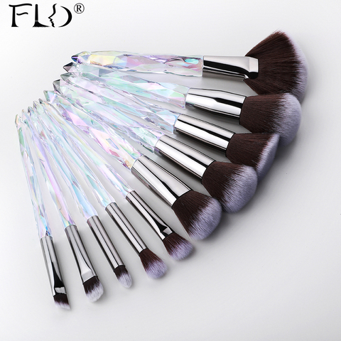 FLD 10Pcs Crystal Makeup Brushes Set Powder Foundation Fan Brush Eye Shadow Eyebrow Professional Blush Makeup Brush Tools ► Photo 1/6
