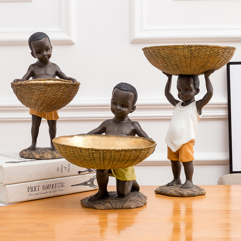 Resin Abstract Character Sculpture Black Man Storage Basket Statue Ornaments Modern Home Decorations Miniature Figurines Crafts ► Photo 1/6