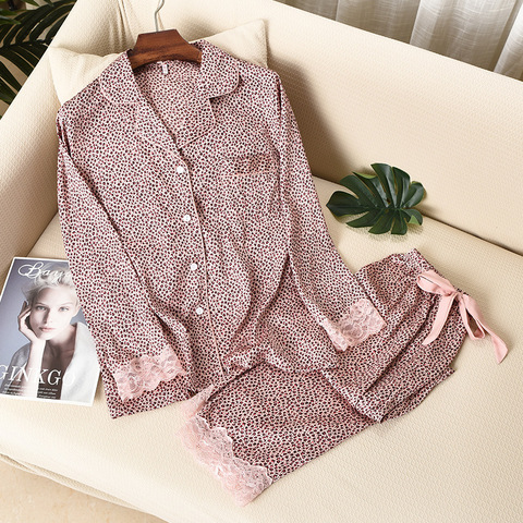 Lisacmvpnel Leopard Print Women Pajama Set Ice Silk Soft Touch Long Sleeve Suit Pyjamas ► Photo 1/5