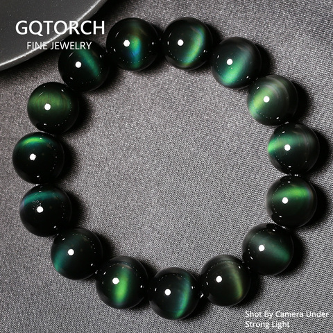 Genuine Rainbow Bracelet Green Color Eyes Natural Stone Obsidian Beads Bracelets For Men And Women 8-18mm Lucky Buddha Jewelry ► Photo 1/6