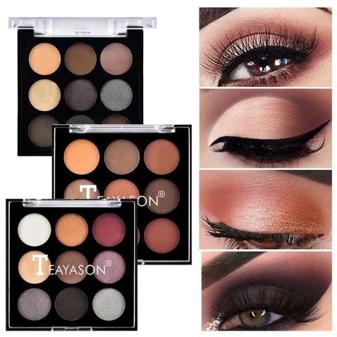 TEAYASON  9 Color Matte Eye Shadow Palette Shimmer Pigment Waterproof Metallic Glitter Professional Shadow Makeup Tools TSLM1 ► Photo 1/1