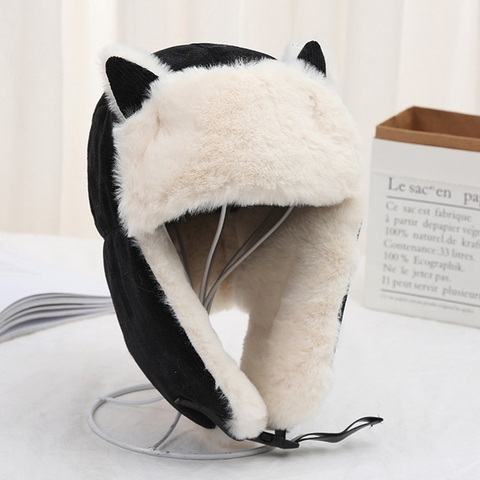 Women Warm Earmuffs Thicken Ear-flapped Hat Winter Cold-proof Warm Cotton Hat Cat Ears Cap 2022 Winter Russian Hat ► Photo 1/6
