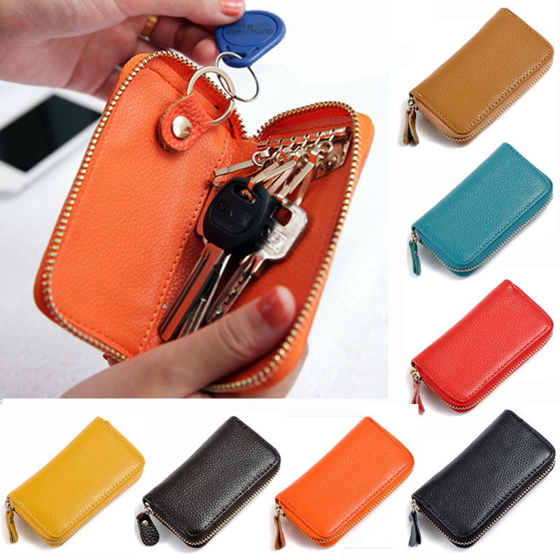 Genuine Leather Keychain Men Women Key Holder Organizer Pouch Cow Split Car  Key Bag Wallet Housekeeper Key Case Mini Card Bag –