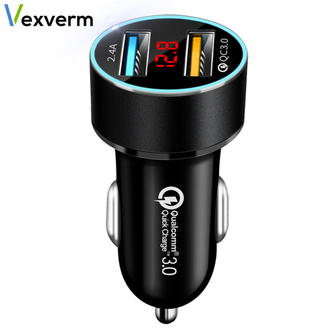 3.0A Car Charger Dual USB 12-24V LCD Display Cigarette Socket Lighter QC Car Charger for iphone 11 samsung xiaomi huawei etc ► Photo 1/6