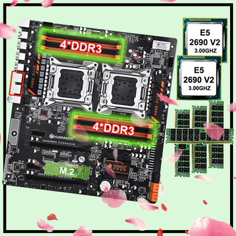 HUANANZHI X79-8D Dual CPU Socket Motherboard Bundle 2 Processors Xeon E5 2690 V2 Big Brand RAM 64G(4*16G) 1866 RECC Best Combos ► Photo 1/6