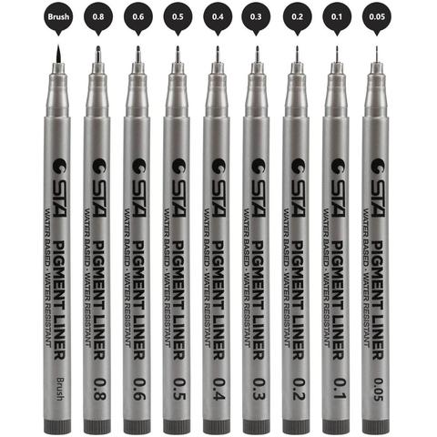 STA Fine Point Black Pigment Liner Brush Pen Waterproof Archival Ink Micro Art Marker pens for Drawing Paint Sketch design F986 ► Photo 1/6