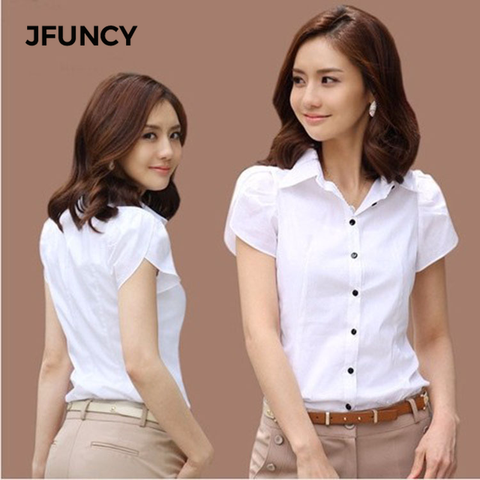 JFUNCY 2022 New Women OL White Shirt Female Short Sleeved Workwear Button Up Blouse for Office Lady Plus Size 4XL Tops ► Photo 1/1