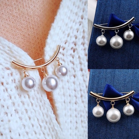 Fashion Pearl Fixed Strap Charm Safety Pin Brooch Sweater Cardigan Clip Chain Brooches Jewelry ► Photo 1/6