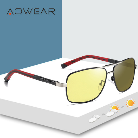 AOWEAR Day Night Driving Photochromic Sunglasses Men Polarized Yellow Chameleon Glasses Male Color Change Lenes Square Sunglass ► Photo 1/5