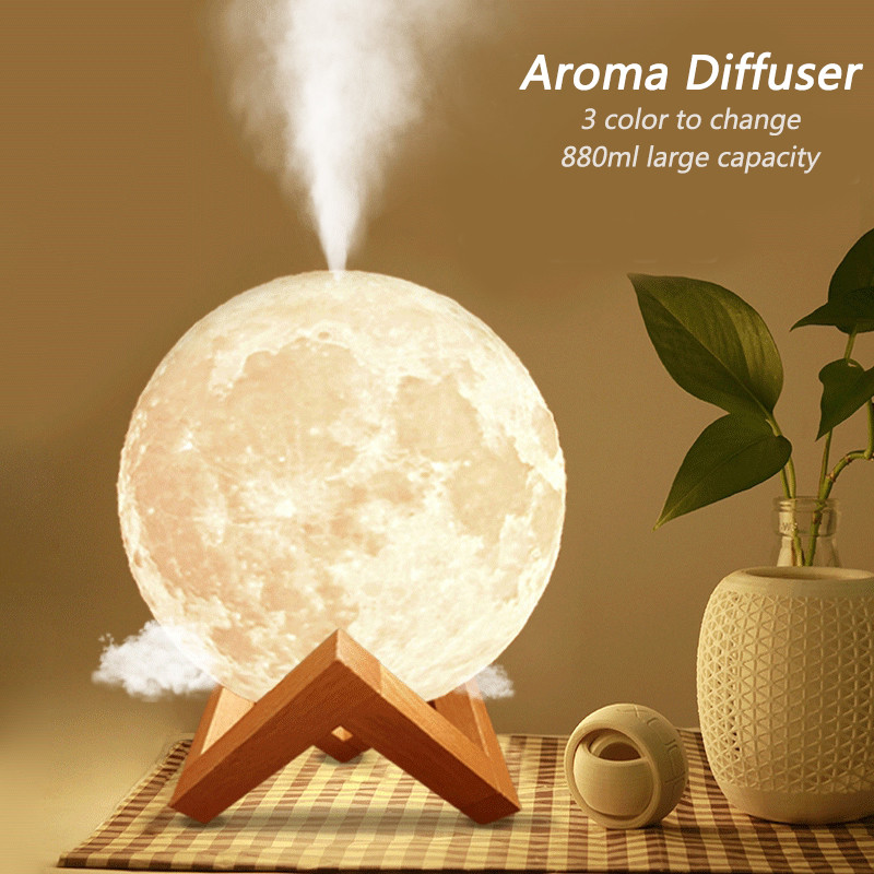 Air Purifier Mist Maker USB Light Aroma Humidifier  3D Moon Lamp Diffuser 880mL