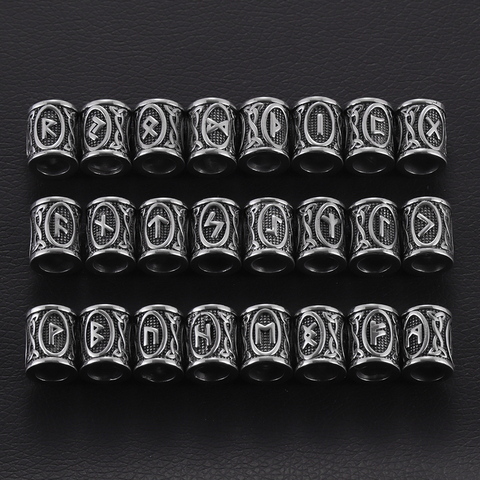 24pcs Stainless Steel Viking Rune Beads for Hair Beards Large Hole 6mm 8mm Elder Futhark Jewelry Bracelet Making DIY Supplies ► Photo 1/6