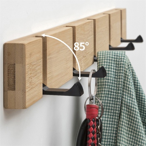 Foldable Coat Rack Bamboo Hallway Hat Hook Hanger Bedroom Door Wall-Mounting Hook Corner Room Kitchen Toilet Wall Brack Hook ► Photo 1/6