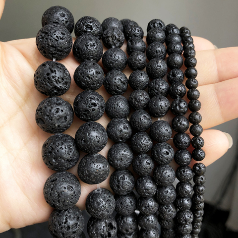 Natural Black Volcanic Lava Stone Beads Round Loose Spacer Bead For Jewelry Making DIY Perles Bracelet Accessories 4 6 8 10 12mm ► Photo 1/6
